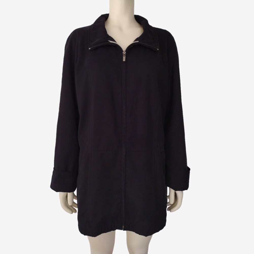 London Fog Black Mock Neck Front Zip Microfiber Lightweight Jacket L